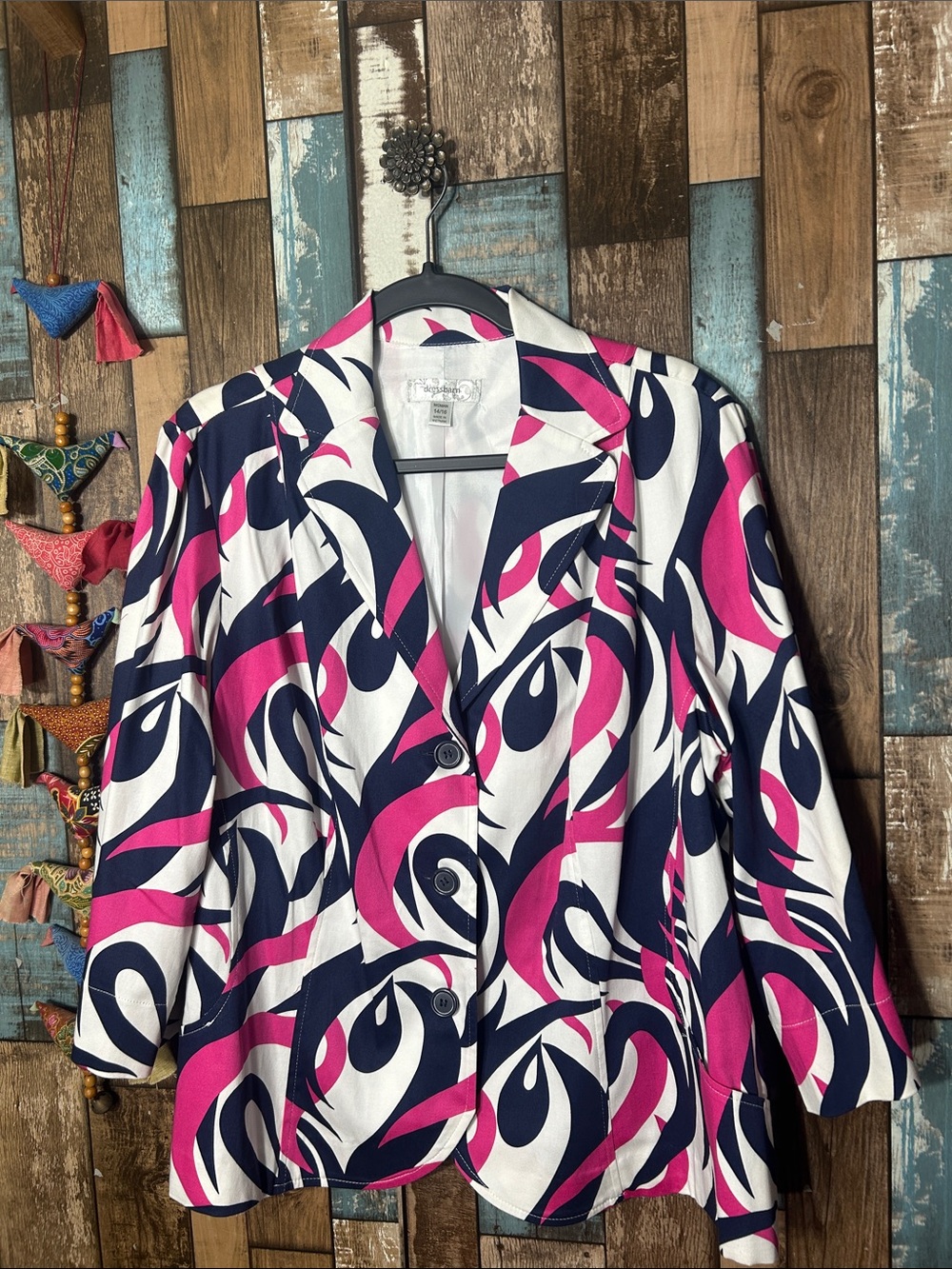 Dress Barn Abstract Pink & Navy Print Blazer